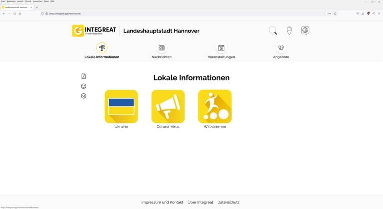 Screenshot eines Browsers, auf dem die InteGREAT-App Hannover zu sehen ist.
